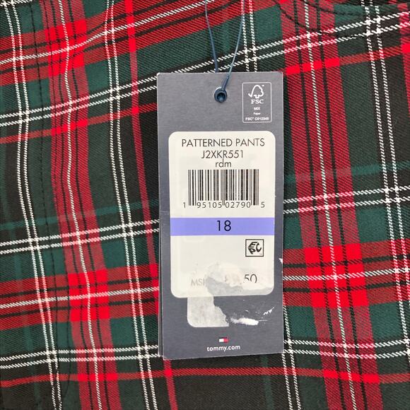 TOMMY HILFIGER Tribeca Ankle Pants Size 18 Red Green Plaid Patterned Skinny NWT - Picture 11 of 11